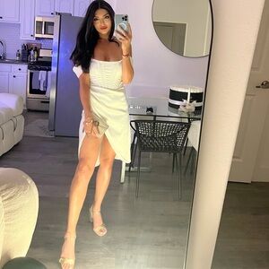 White silky corset dress